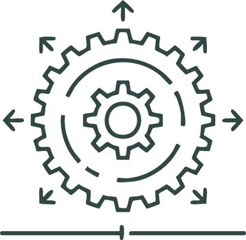 rueda dentada proceso precisión mecánica, Ingenieria industrial automatización, tecnología, y sistema integración línea icono vector