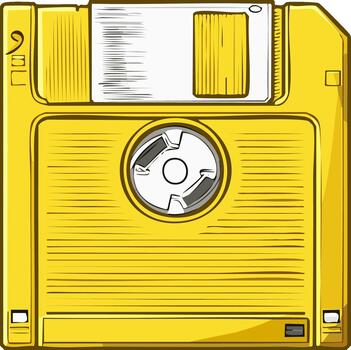 amarillo flexible disco aislado representando obsoleto computadora datos almacenamiento tecnología vector