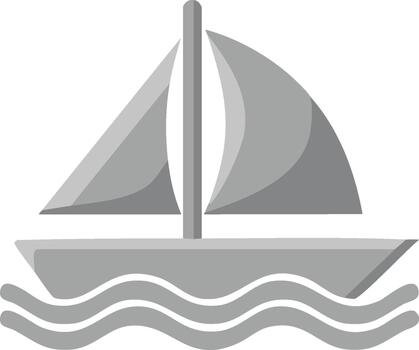 Stylized sailboat graphic navigates wavy sea in muted grays with soft shadows, representing adventure and recreation on open water vector