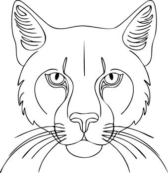 Detailed Line Drawing of a Cat Face Frontal View with Striking Features and Fine Lines vector