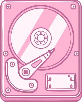 rosado difícil disco conducir ilustración. interno computadora componente gráfico con grabación cabeza, circular plato, y electrónico tablero vector