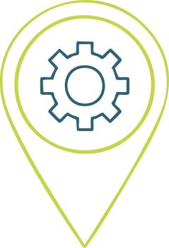 engranaje en mapa alfiler ubicación indicador para mecánica y técnico servicios vector