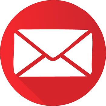 Envelope icon white isolated on red circle with shadow for social media web mail notification vector