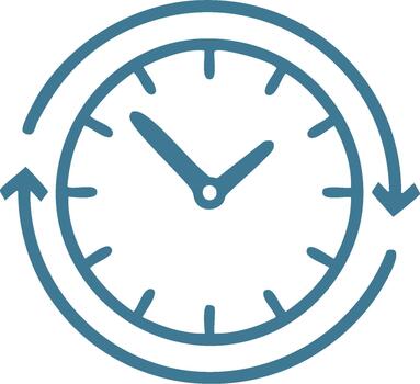 Clock outline with circular arrows representing time passing and schedule management symbol for graphic design use vector