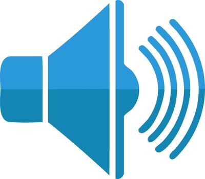 Blue speaker icon symbolizing sound and audio with volume waves for media and technology applications vector