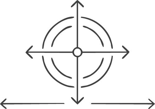 icono de direccional flechas señalando desde un objetivo símbolo, representando posicionamiento y orientación vector