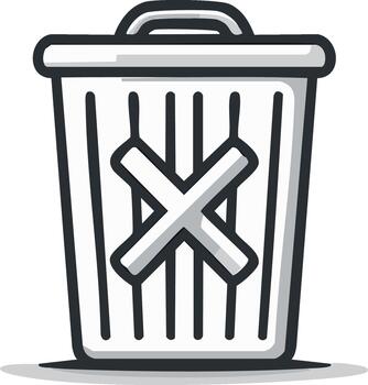 Deletion Symbol Trash Can with Cross, illustrating removal, recycle and data erasure concepts in a simple icon vector