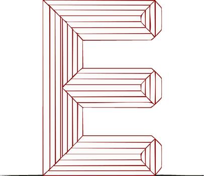 Letter E constructed with parallel lines, isolated geometric letter concept against white background, isometric lines design vector