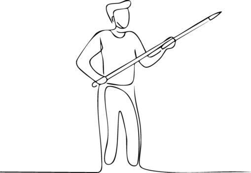 Continuous Line Illustration of a Person Holding a Long Sharp Object in Front of Them vector