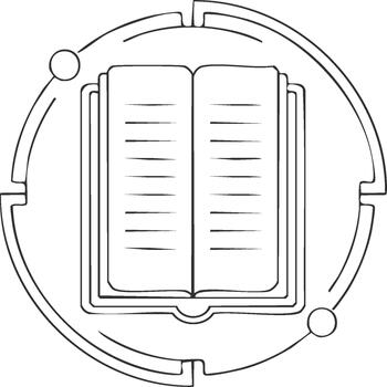Open Book Scribble in Circle Frame Education Reading Minimalist Outline Design Illustration vector