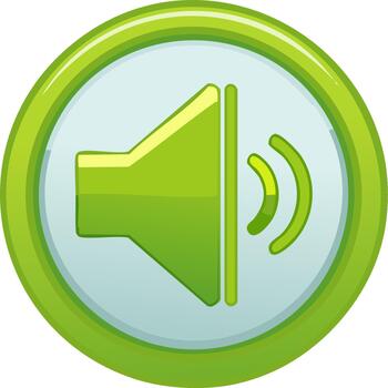 vívido verde altavoz icono con sonido olas representando volumen en circular interfaz, simbolizando audio, alerta, y comunicación vector