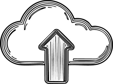 nube subir mano dibujado ilustración de datos transferir a servidor vector