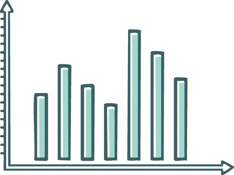 Business graph data in a bar chart showing increase and decrease with blue line illustration on plain background vector