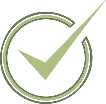 Olive green check mark in a circle for confirmation or approval on white background. Green color symbol for correct, selected, or verified vector