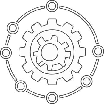 engranaje mecanismo icono con circular red conectividad y engranaje de las ruedas en un conectado sistema vector