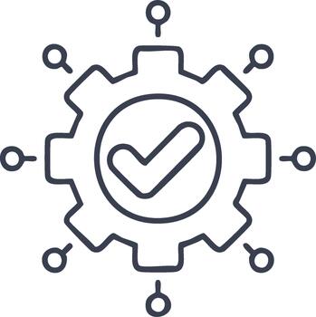 Gear with Checkmark Nodes - Modern Digital Tech Symbol Efficiency, Achievement, Connected System, Confirmation, Approval icon vector