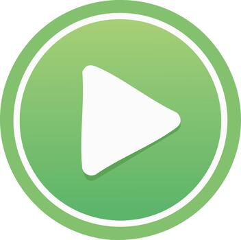 verde jugar botón icono ilustración con degradado. blanco triángulo símbolo dentro círculo. moderno multimedia firmar con suave sombra vector