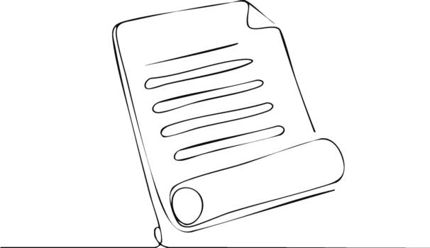 continuo línea dibujo de un arrollado documento con líneas en papel representando texto vector