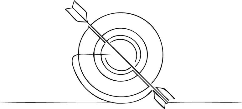 soltero línea Arte demostración objetivo con flecha golpear diana para exactitud y éxito concepto en mínimo diseño estilo vector