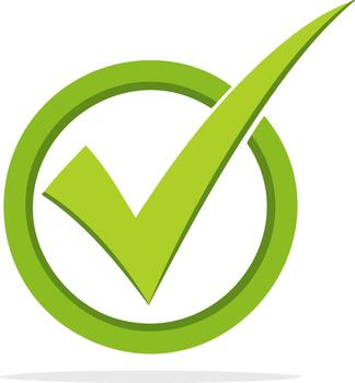 Lime green checkmark graphic nestled inside matching circle indicating approval or correctness with clean, modern design and simple aesthetic vector