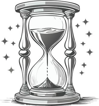 Hourglass sand timer illustrates concept of time passing with flowing sand against a neutral backdrop for concepts of deadlines, past, future vector