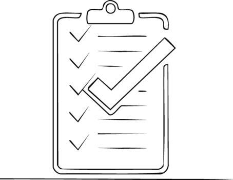 Clipboard illustration with checklist lines and check mark isolated for design or symbol usage vector