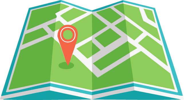 Folded Map with Red Location Pin Pointing the Way Finding Navigation Destinations vector