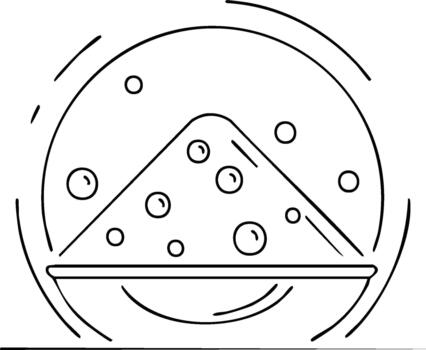 Minimalist Dessert Icon Simple Line Drawing of Triangle Cake with Bubbles Inside Circle vector