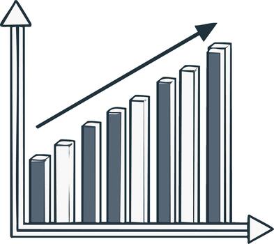 bar gráfico mostrando crecimiento con ascendente flecha, negocio diagrama con creciente Estadísticas y un positivo tendencia en mercado, datos visualización en gráfico diseño vector