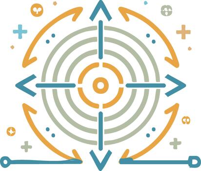 Target icon with arrows and concentric circles to indicate focus vector