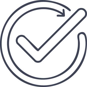 Checkmark with Circular Arrow Indicates Confirmation or Validation in Linear Icon Style Suggesting Process Completion or Approval vector