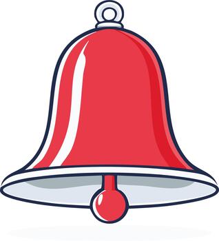 Classic red and white metal bell alert, ringing, notification, sound and signal icon design for web, application, promotion or advertising graphic usage vector