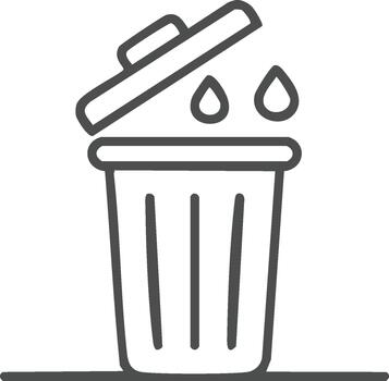 sencillo línea Arte ilustración de un basura lata con un tapa abierto y gotas viniendo desde eso Insinuando disposición o residuos vector