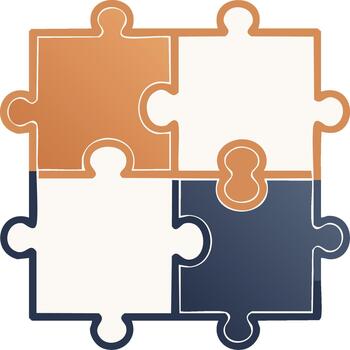 Four puzzle pieces connected. Solving problems, cooperation, teamwork, and abstract concept vector