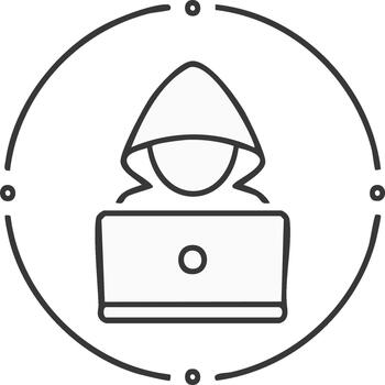 Hacker with Laptop Icon in Circle Criminal Cyber Attack Thief Data Security Computer Technology Concept vector