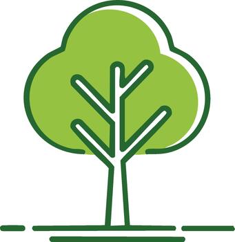 Vibrant green tree icon on line drawing with minimal flat design for summer or ecology concepts vector