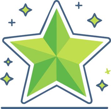 Green star icon symbol with outline and sparkle effect. Simple flat design isolated element, perfect for rating, badge or logo vector