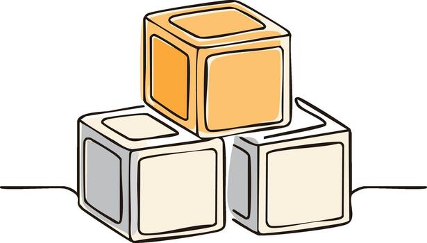 Continuous Line Drawing of Stacked Toy Blocks, Educational Play, and Geometric Shapes in Illustration vector