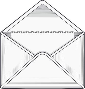Open envelope illustration displaying blank card, waiting invitation inside, clear lines, clean graphic design vector