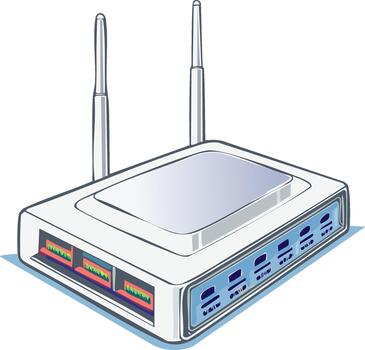 inalámbrico enrutador isométrica ilustración, moderno tecnología, hogar red dispositivo vector