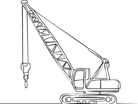 Simple Line Drawing of a Crawler Crane on a Construction Site, Side View of a Vehicle Used for Lifting Heavy Materials vector