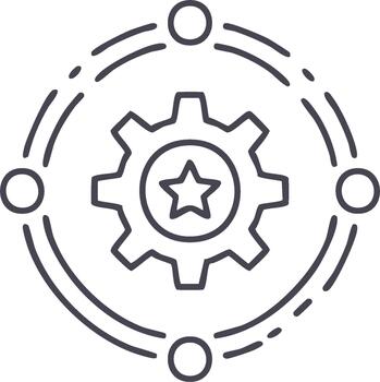 Gear with Star Inside Connected to Circles Representing an Innovation System vector