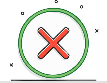 Red cross mark inside a green outlined circle Reject incorrect decline symbol vector