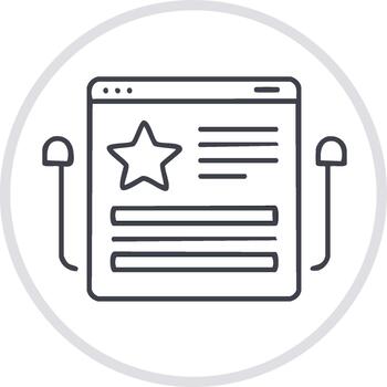 sitio web aterrizaje página con estrella revisión y texto contenido contorno icono en un circular Insignia diseño vector