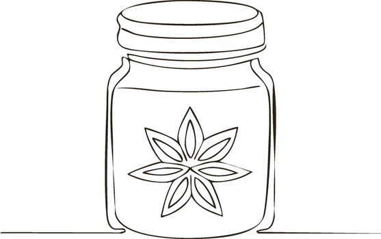 Continuous line art of a spice jar featuring flower design on the front in minimalism style vector