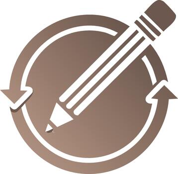 Pencil Icon with Circular Arrows Represents Creation or Redo Creative Process Round Button vector