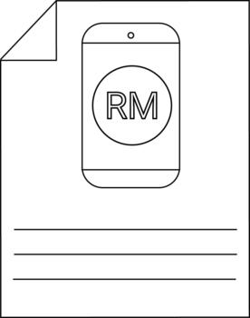 Minimalistic line art of smartphone with RM symbol on document vector