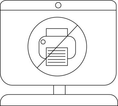 Minimalist computer screen with no printing icon in outline style vector