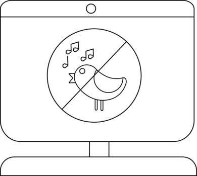 Minimalistic line art of a singing bird on computer screen vector