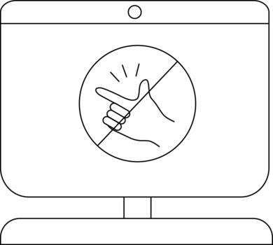 minimalista contorno de mano gesto en frente de computadora pantalla vector